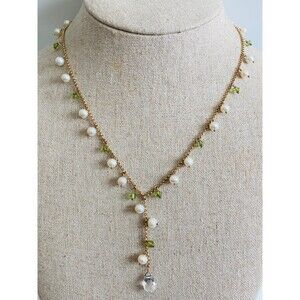 10kt yellow gold fresh water pearl crystal topaz Y drop Necklace 16.25"
